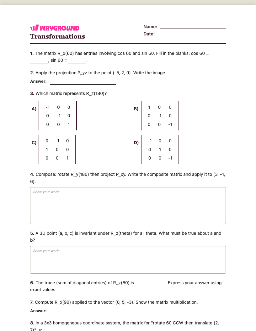 Transformations Worksheet - Có thể in Biến-đổi Phiếu-bài-tập Lớp 12 - Quizizz