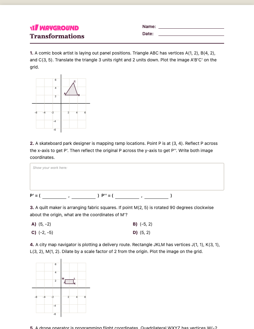 Transformations Worksheet - พิมพ์ได้ การเปลี่ยนแปลง เวิร์กชีท - Wayground