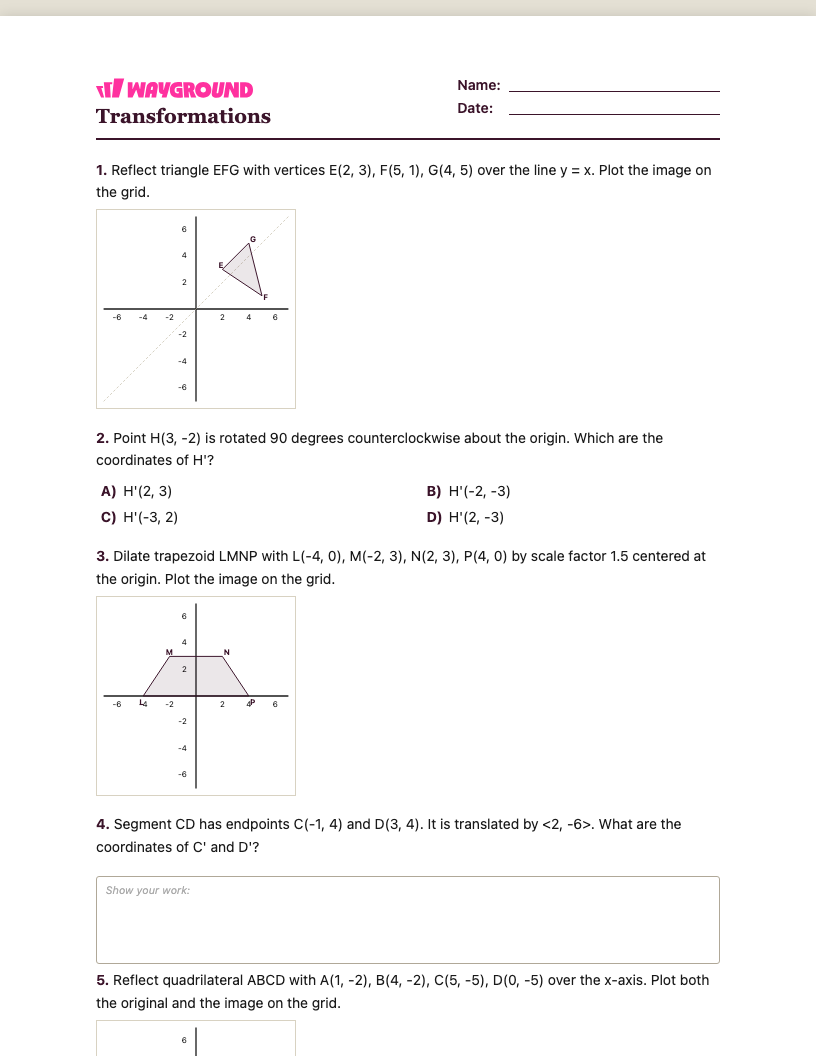 Transformations Worksheet - Printable Transformaciones Hojas-de-trabajo Grado 8 - Quizizz