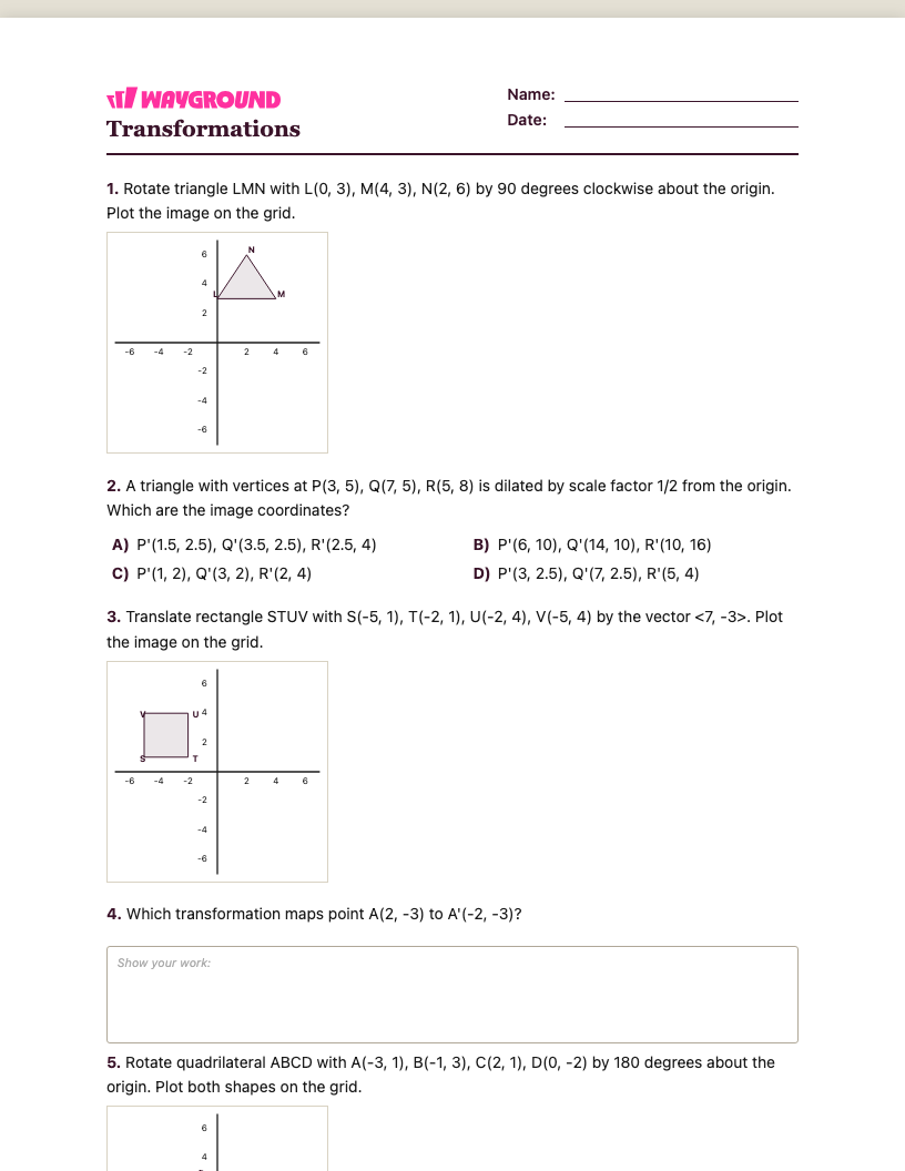 Transformations Worksheet - Printable Transformaciones Hojas-de-trabajo Grado 8 - Quizizz