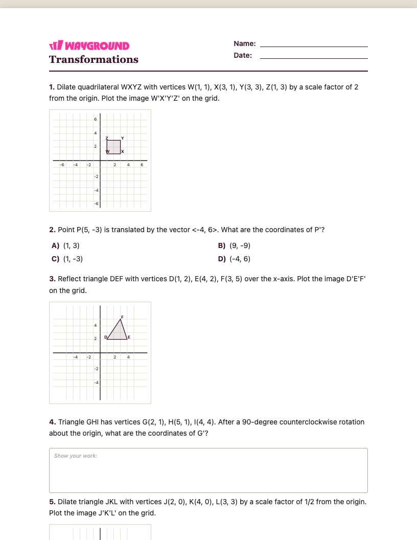 Transformations Worksheet - Printable Transformaciones Hojas-de-trabajo Grado 8 - Quizizz