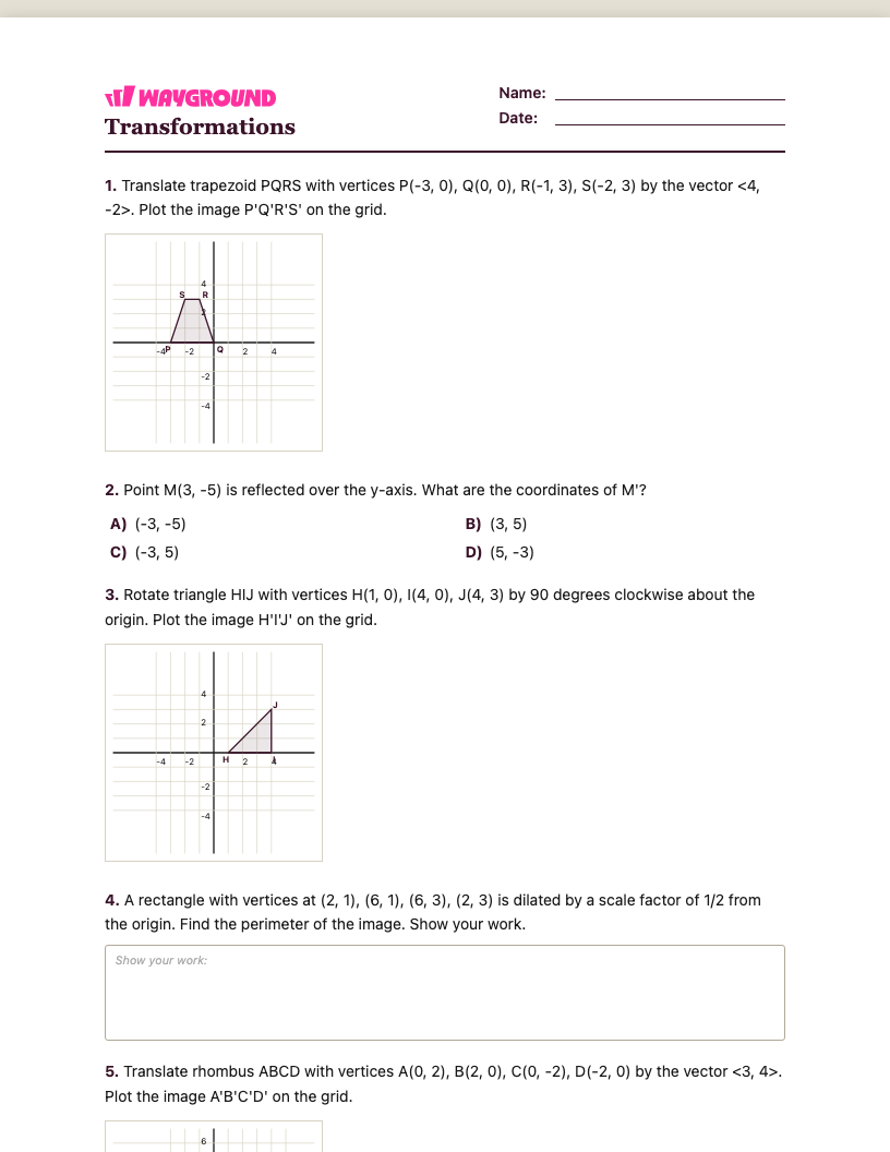 Transformations Worksheet - Printable Transformaciones Hojas-de-trabajo Grado 8 - Quizizz