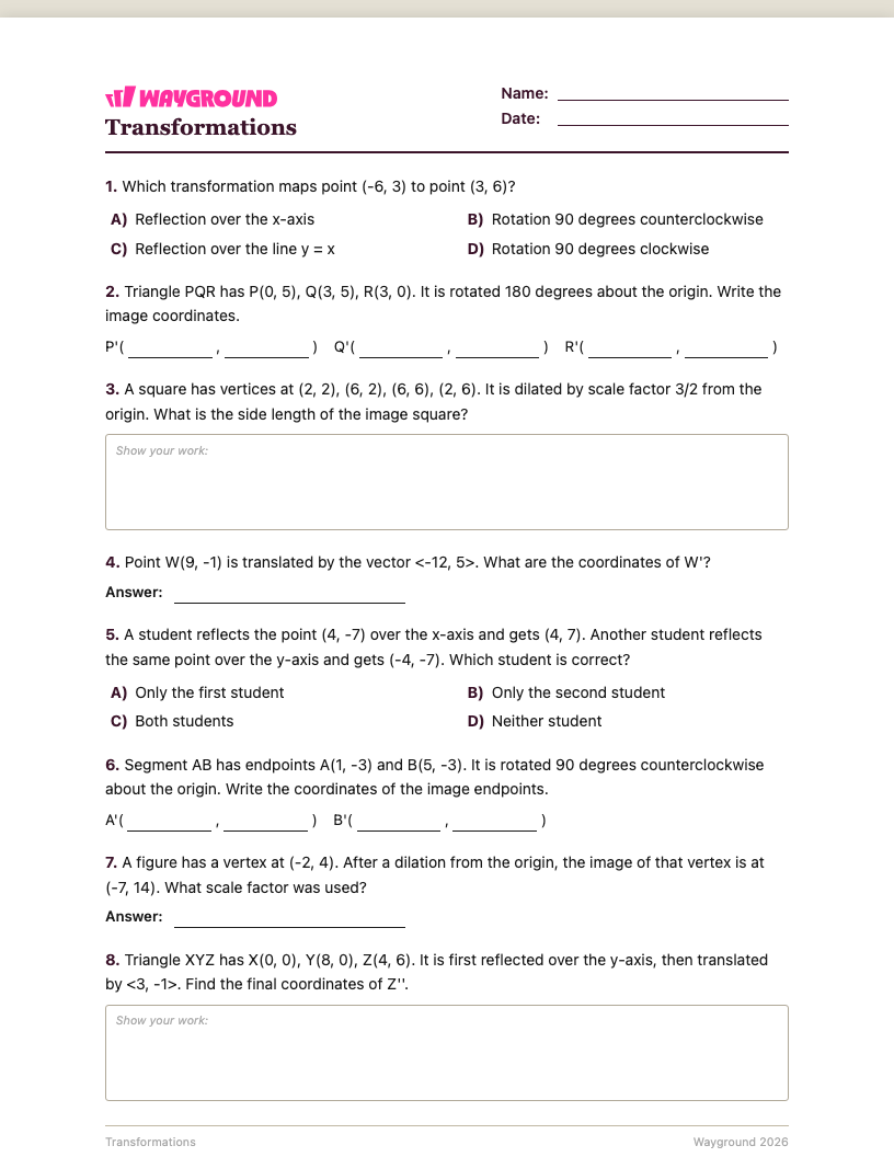 Transformations Worksheet - Printable Transformaciones Hojas-de-trabajo Grado 8 - Quizizz