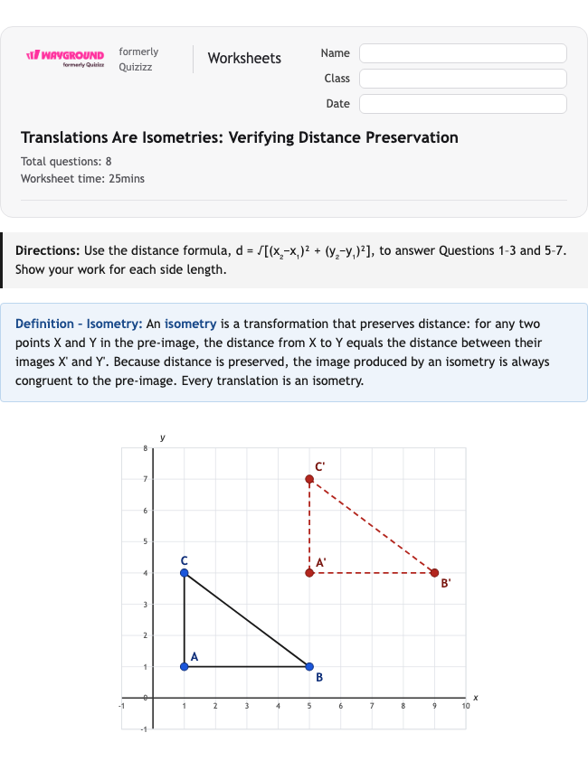 Translations Are Isometries: Verifying Distance Preservation - Imprimible Tłumaczenia Karty-pracy Klasa 10 - Wayground