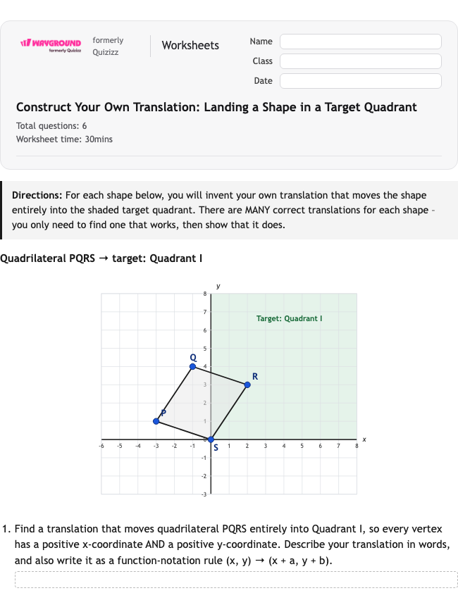 Construct Your Own Translation: Landing a Shape in a Target Quadrant - Imprimible Tłumaczenia Karty-pracy Klasa 10 - Wayground