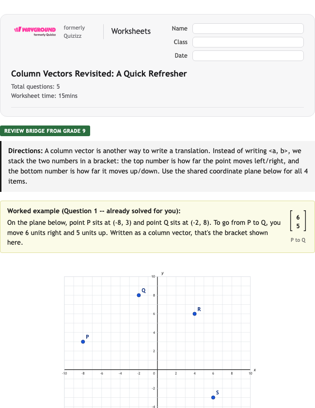 Column Vectors Revisited: A Quick Refresher - Imprimible Tłumaczenia Karty-pracy Klasa 10 - Wayground