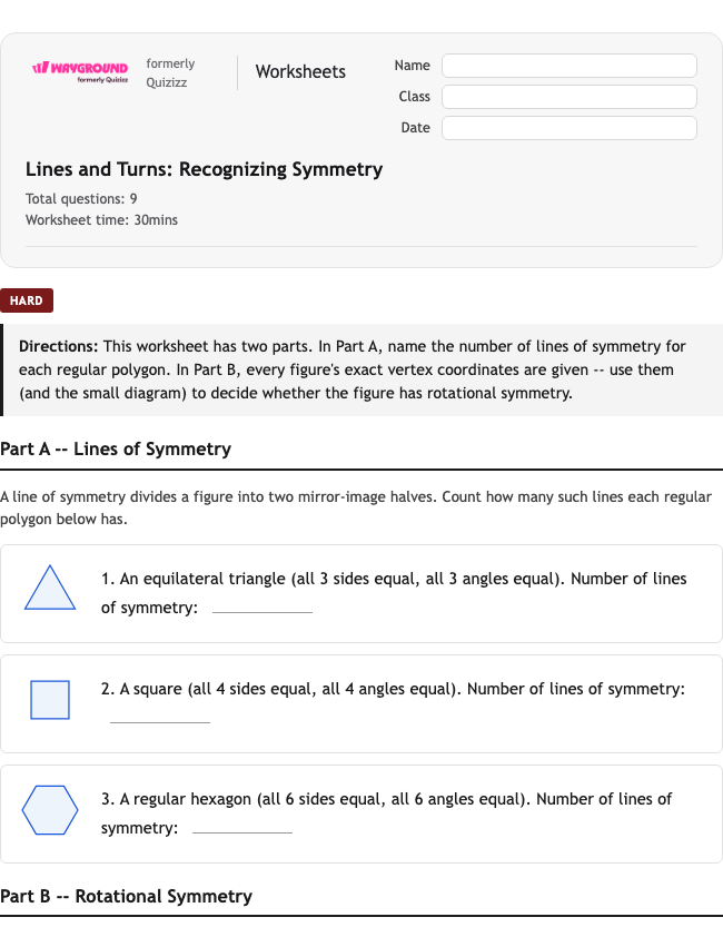 Lines and Turns: Recognizing Symmetry - Imprimible Tłumaczenia Karty-pracy Klasa 10 - Wayground