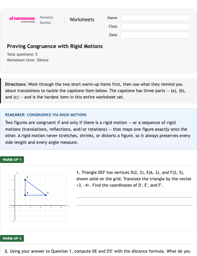 Proving Congruence with Rigid Motions - Imprimible Tłumaczenia Karty-pracy Klasa 10 - Wayground