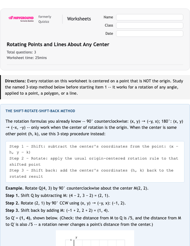 Rotating Points and Lines About Any Center - Nadający się do druku Tłumaczenia Karty-pracy Klasa 11 - Wayground