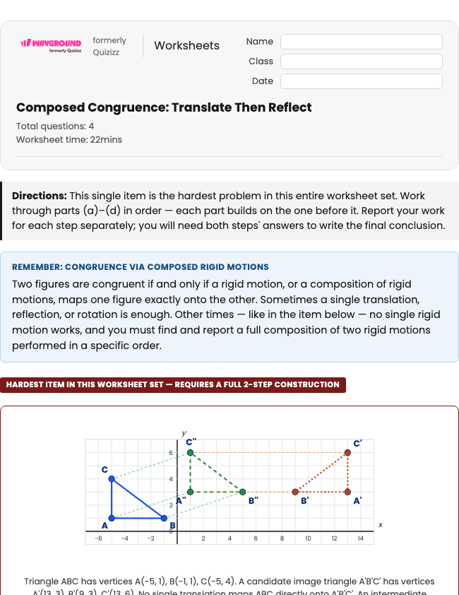 Composed Congruence: Translate Then Reflect - Nadający się do druku Tłumaczenia Karty-pracy Klasa 11 - Wayground