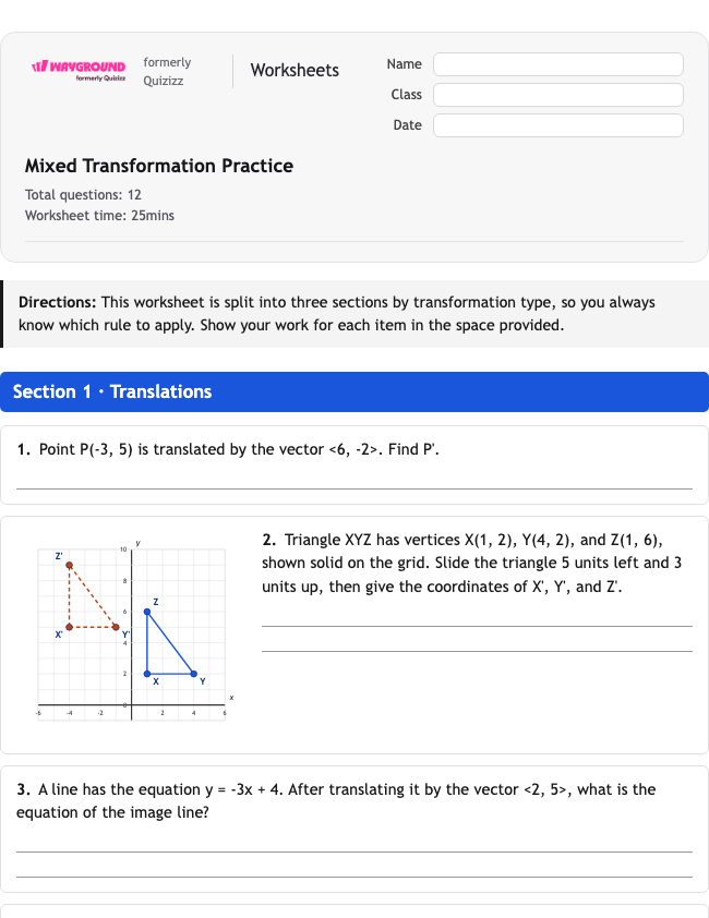 Mixed Transformation Practice - Nadający się do druku Tłumaczenia Karty-pracy Klasa 11 - Wayground
