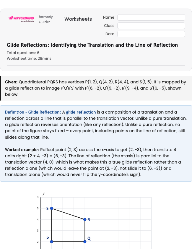 Glide Reflections: Identifying the Translation and the Line of Reflection - Nadający się do druku Tłumaczenia Karty-pracy Klasa 12 - Wayground