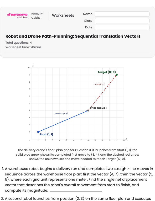 Robot and Drone Path-Planning: Sequential Translation Vectors - Nadający się do druku Tłumaczenia Karty-pracy Klasa 12 - Wayground