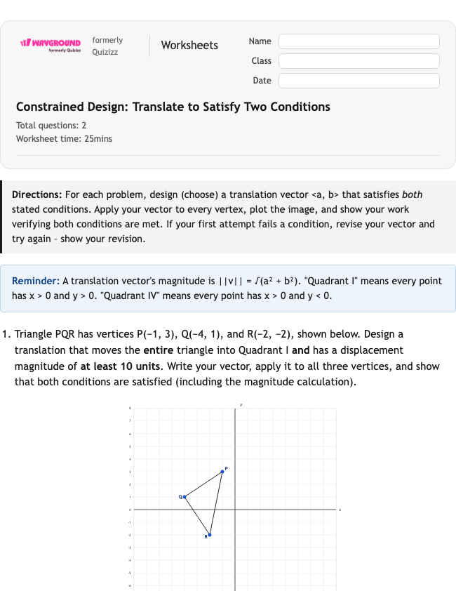 Constrained Design: Translate to Satisfy Two Conditions - Nadający się do druku Tłumaczenia Karty-pracy Klasa 12 - Wayground