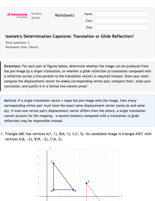 Isometry Determination Capstone: Translation or Glide Reflection? - Nadający się do druku Tłumaczenia Karty-pracy Klasa 12 - Wayground