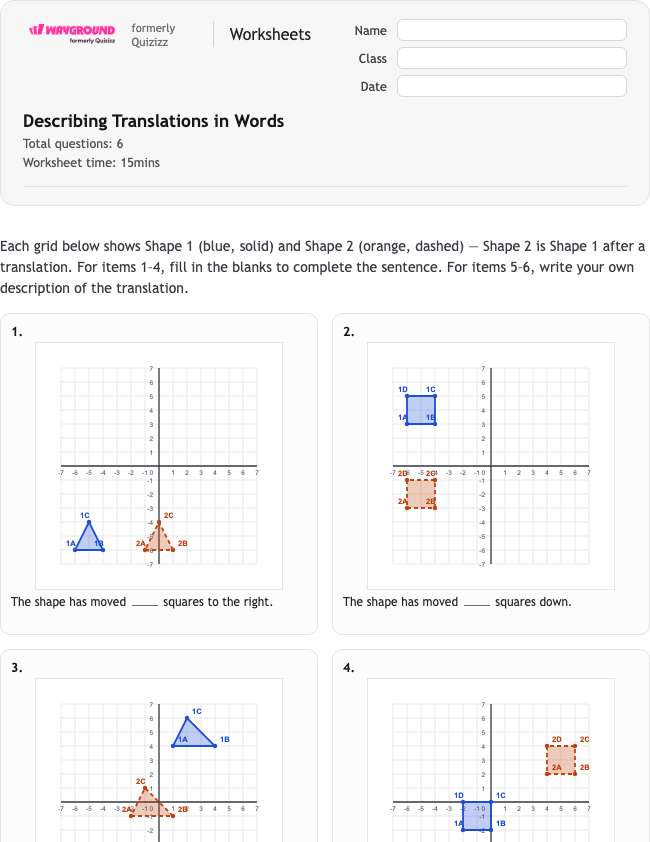 Describing Translations in Words - Nadający się do druku Tłumaczenia Karty-pracy Klasa 6 - Wayground