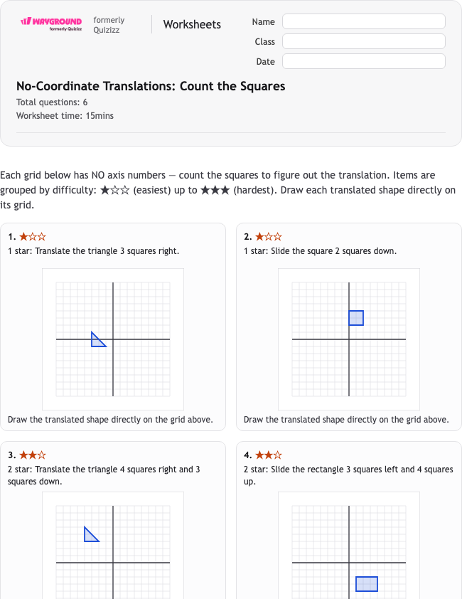 No-Coordinate Translations: Count the Squares - Nadający się do druku Tłumaczenia Karty-pracy Klasa 6 - Wayground