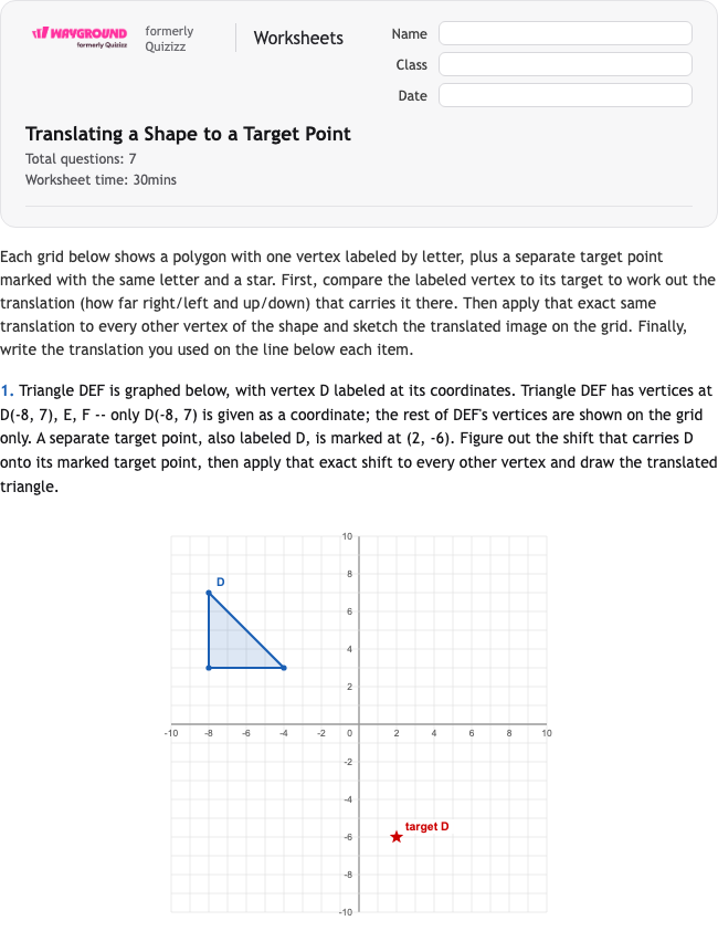 Translating a Shape to a Target Point - Nadający się do druku Tłumaczenia Karty-pracy Klasa 7 - Wayground