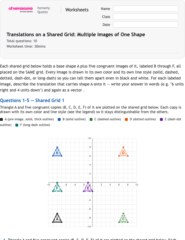 Translations on a Shared Grid: Multiple Images of One Shape - Nadający się do druku Tłumaczenia Karty-pracy Klasa 7 - Wayground