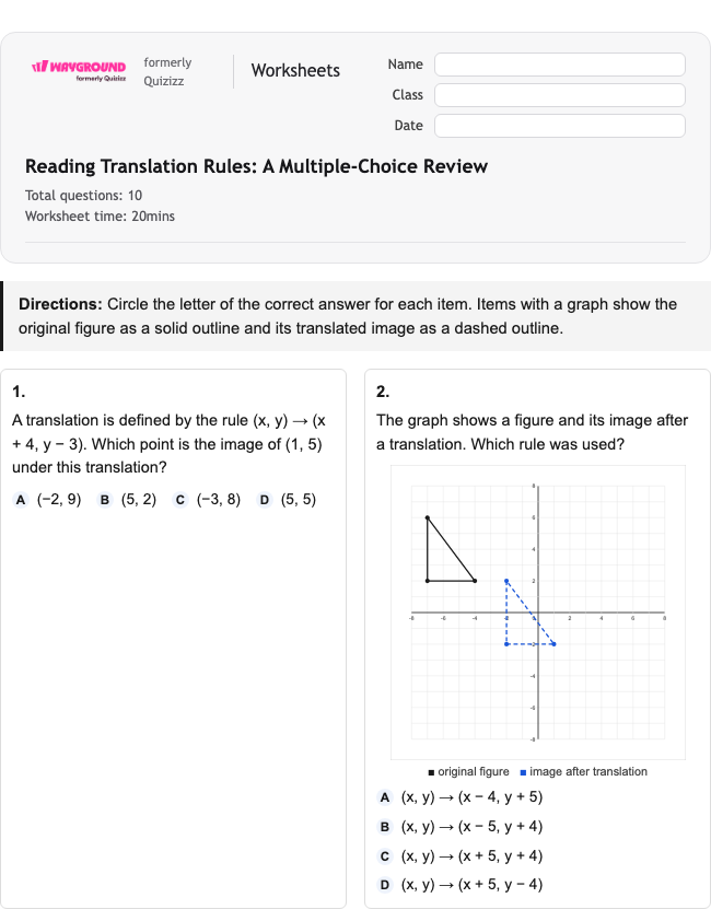 Reading Translation Rules: A Multiple-Choice Review - Nadający się do druku Tłumaczenia Karty-pracy Klasa 7 - Wayground