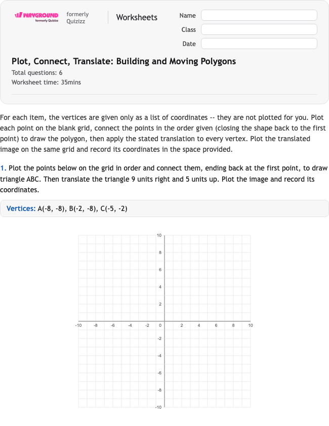 Plot, Connect, Translate: Building and Moving Polygons - Nadający się do druku Tłumaczenia Karty-pracy Klasa 7 - Wayground
