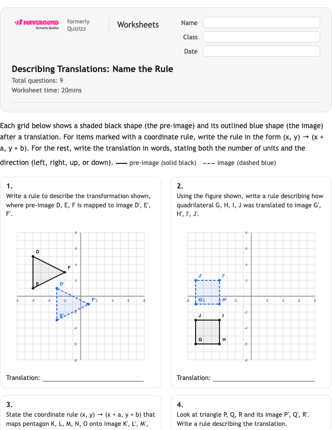 Describing Translations: Name the Rule - Nadający się do druku Tłumaczenia Karty-pracy Klasa 8 - Wayground