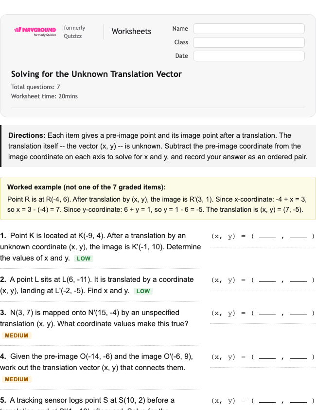 Solving for the Unknown Translation Vector - Dapat dicetak Translations Worksheets Year 9 - Wayground