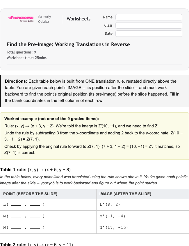 Find the Pre-Image: Working Translations in Reverse - Dapat dicetak Translations Worksheets Year 9 - Wayground