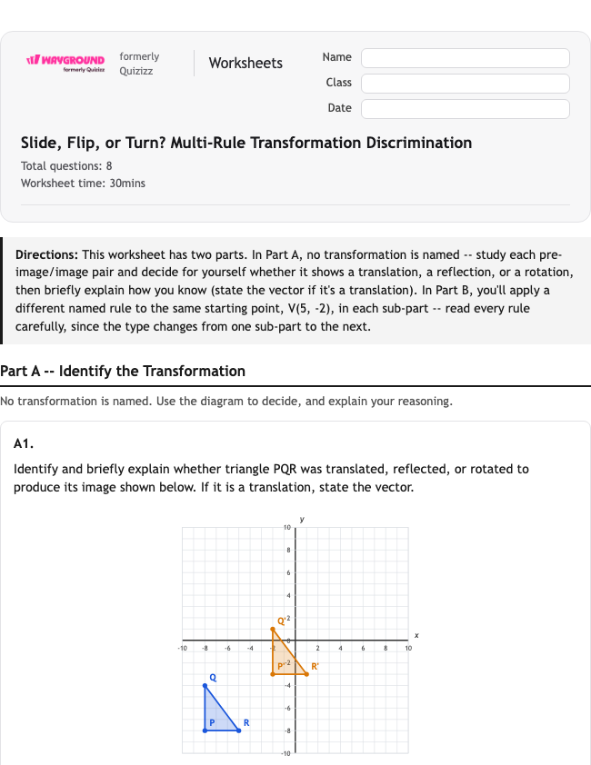 Slide, Flip, or Turn? Multi-Rule Transformation Discrimination - Dapat dicetak Translations Worksheets Year 9 - Wayground