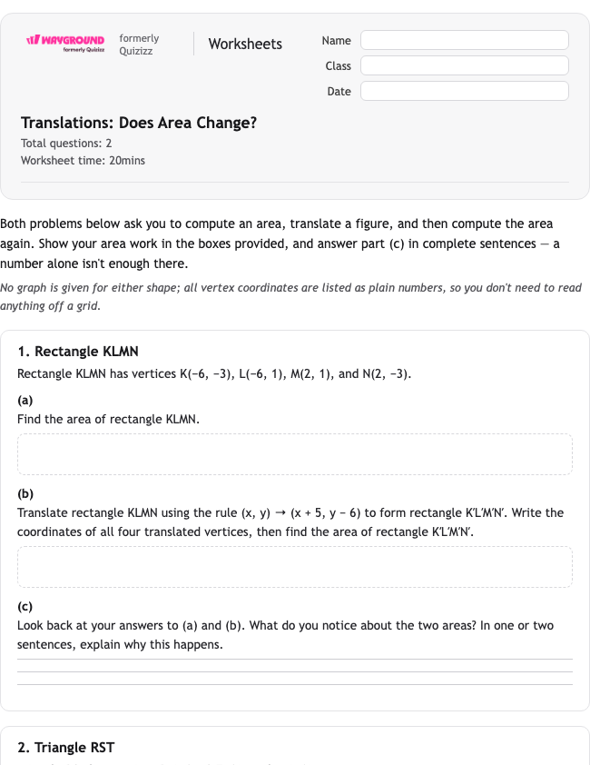 Translations: Does Area Change? - Dapat dicetak Translations Worksheets Year 9 - Wayground
