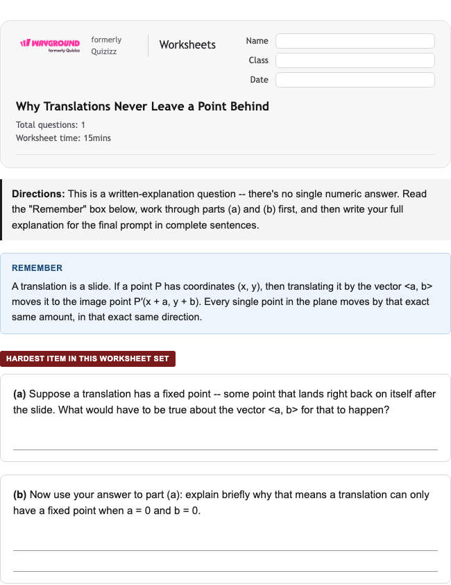 Why Translations Never Leave a Point Behind - Dapat dicetak Translations Worksheets Year 9 - Wayground