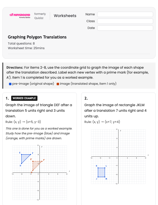 Graphing Polygon Translations - Nadający się do druku Tłumaczenia Karty-pracy - Wayground