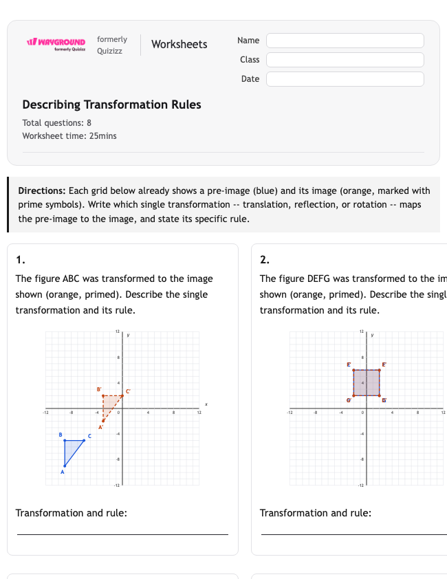 Describing Transformation Rules - Nadający się do druku Tłumaczenia Karty-pracy - Wayground