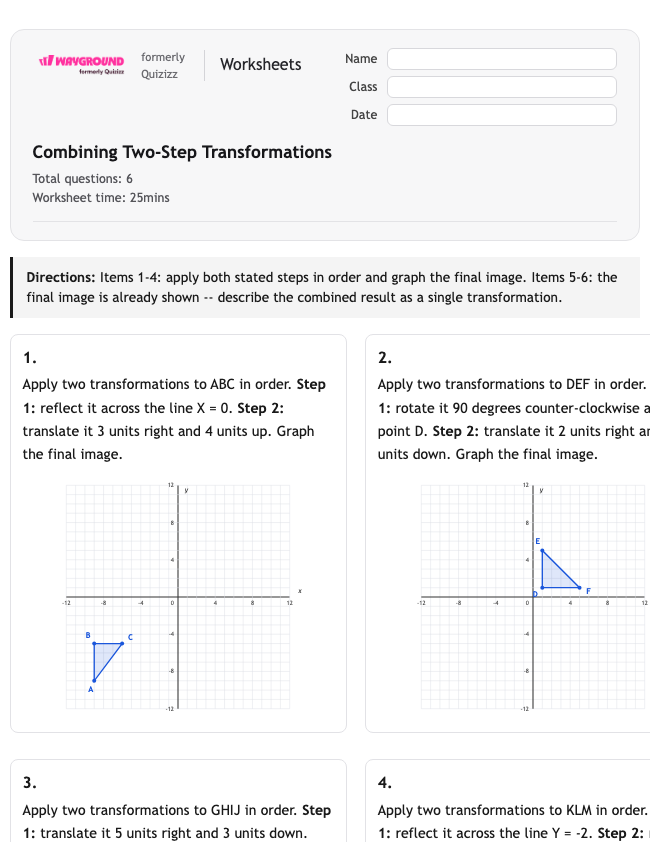 Combining Two-Step Transformations - Nadający się do druku Tłumaczenia Karty-pracy - Wayground