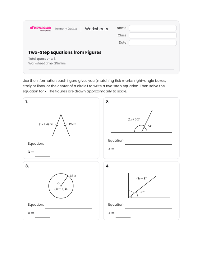 Two-Step Equations from Figures - Imprimível Equações-de-dois-passos Fichas-de-trabalho - Wayground