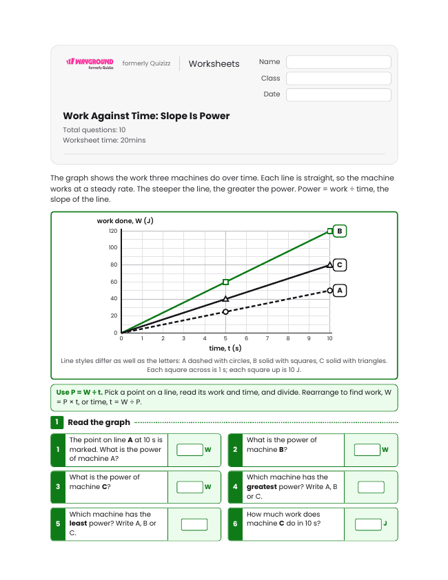 Work Against Time: Slope Is Power - Imprimible Trabajo-y-energía Hojas-de-trabajo Grado 8 - Wayground