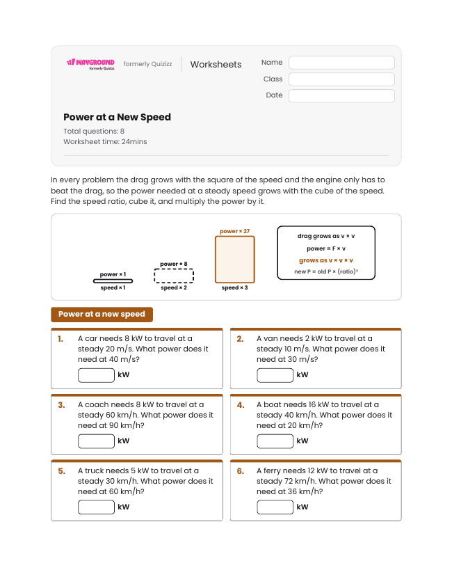 Power at a New Speed - Imprimible Trabajo-y-poder Hojas-de-trabajo Grado 12 - Wayground
