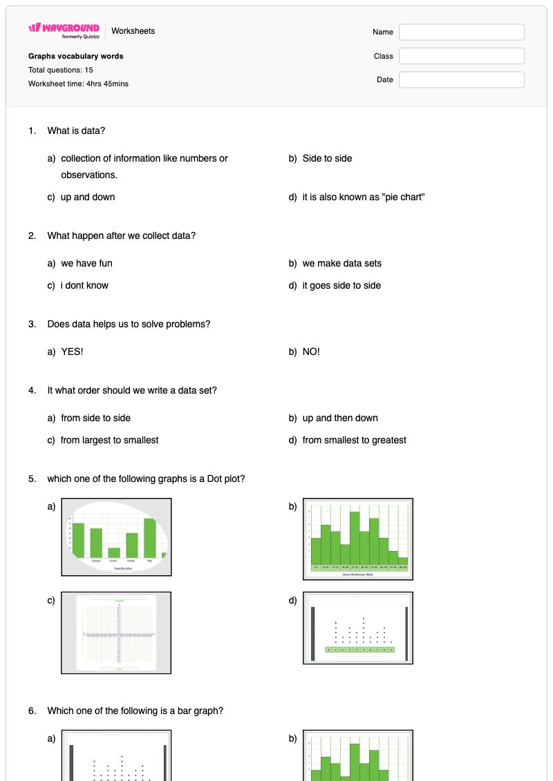 Graphs vocabulary words - Printable X-and-y-axes Worksheets Class 1 - Wayground