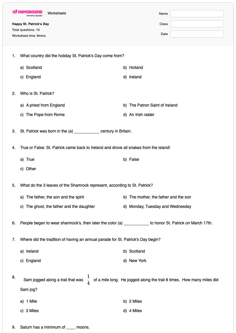 Happy St. Patrick's Day - Printable St-patrick-s-day Worksheets Kindergarten - Wayground