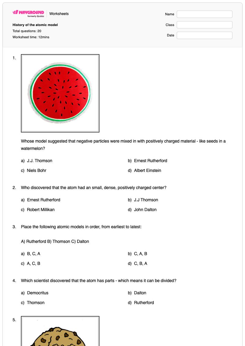 History of the atomic model - พิมพ์ได้ History-of-atomic-models เวิร์กชีท ระดับ 6 - Wayground