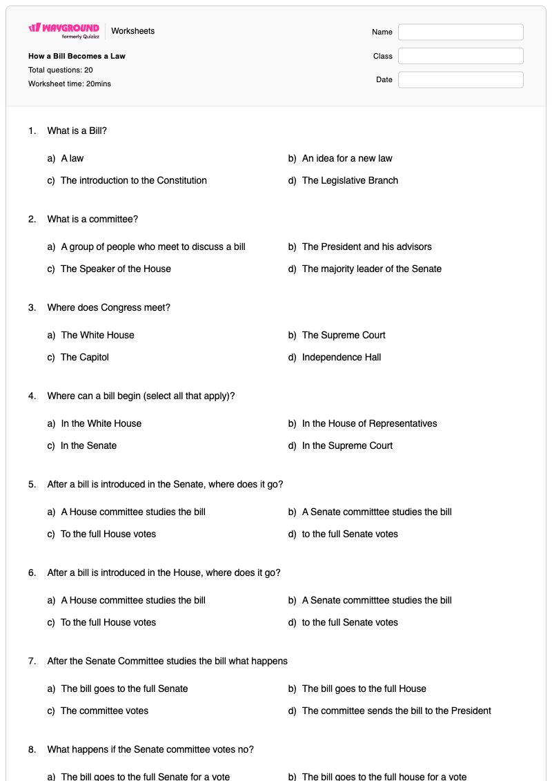 How a Bill Becomes a Law - พิมพ์ได้ Eviction-process เวิร์กชีท ระดับ 12 - Wayground