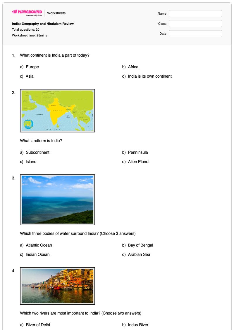 India: Geography and Hinduism Review - พิมพ์ได้ Domestic-violence-awareness เวิร์กชีท ระดับ 6 - Wayground