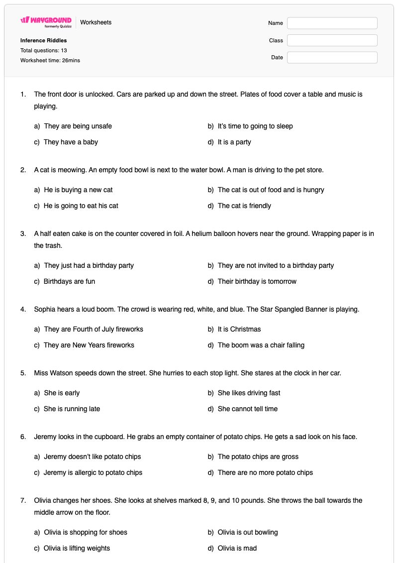 Inference Riddles - Printable Making-inferences-in-nonfiction Worksheets Year 3 - Wayground