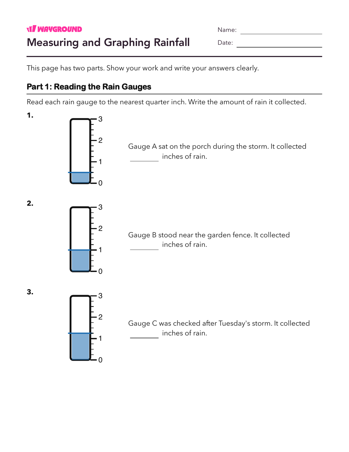 Measuring and Graphing Rainfall - Printable Interpretação-de-gráficos Fichas-de-trabalho Série 4 - Wayground