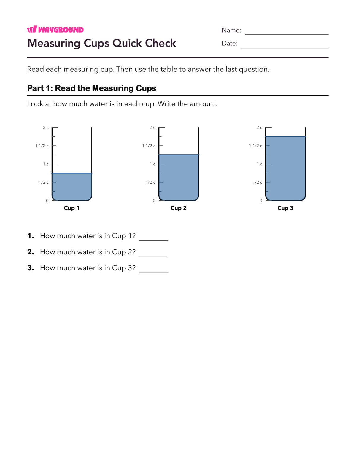 Measuring Cups Quick Check - Printable Interpretação-de-gráficos Fichas-de-trabalho Série 4 - Wayground