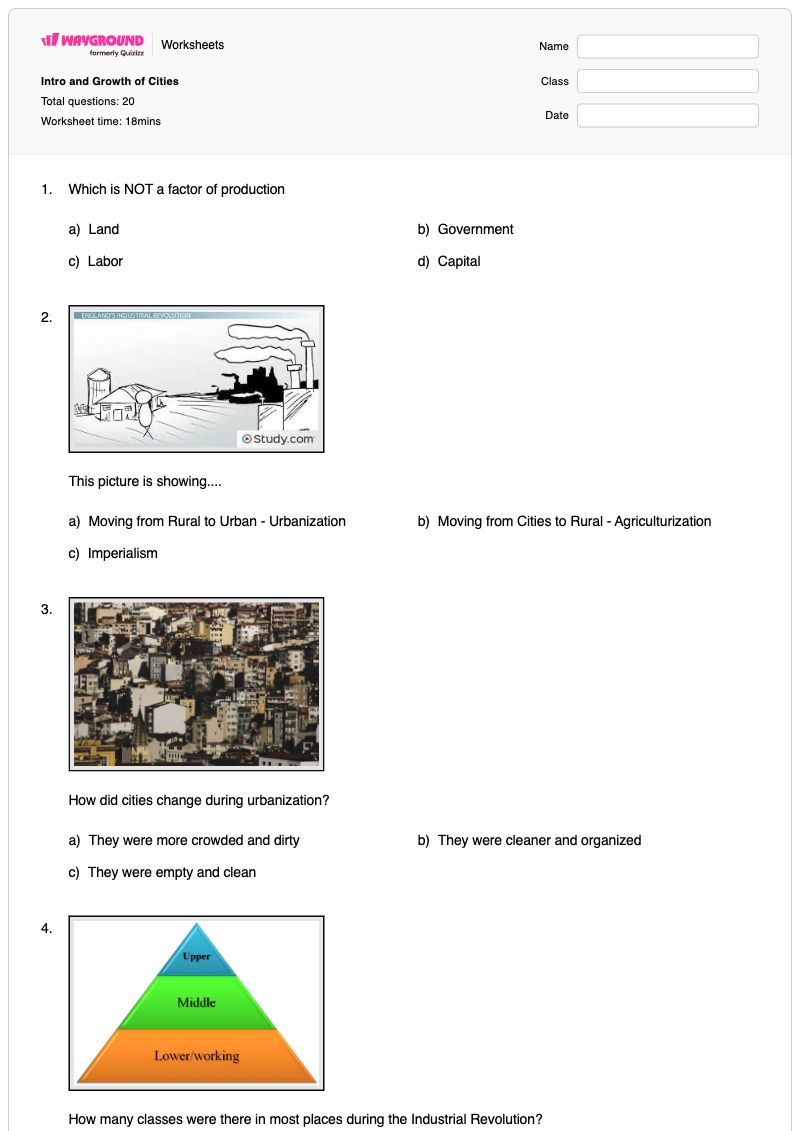 Intro and Growth of Cities - พิมพ์ได้ การขยายตัวของเมือง เวิร์กชีท ระดับ 10 - Wayground
