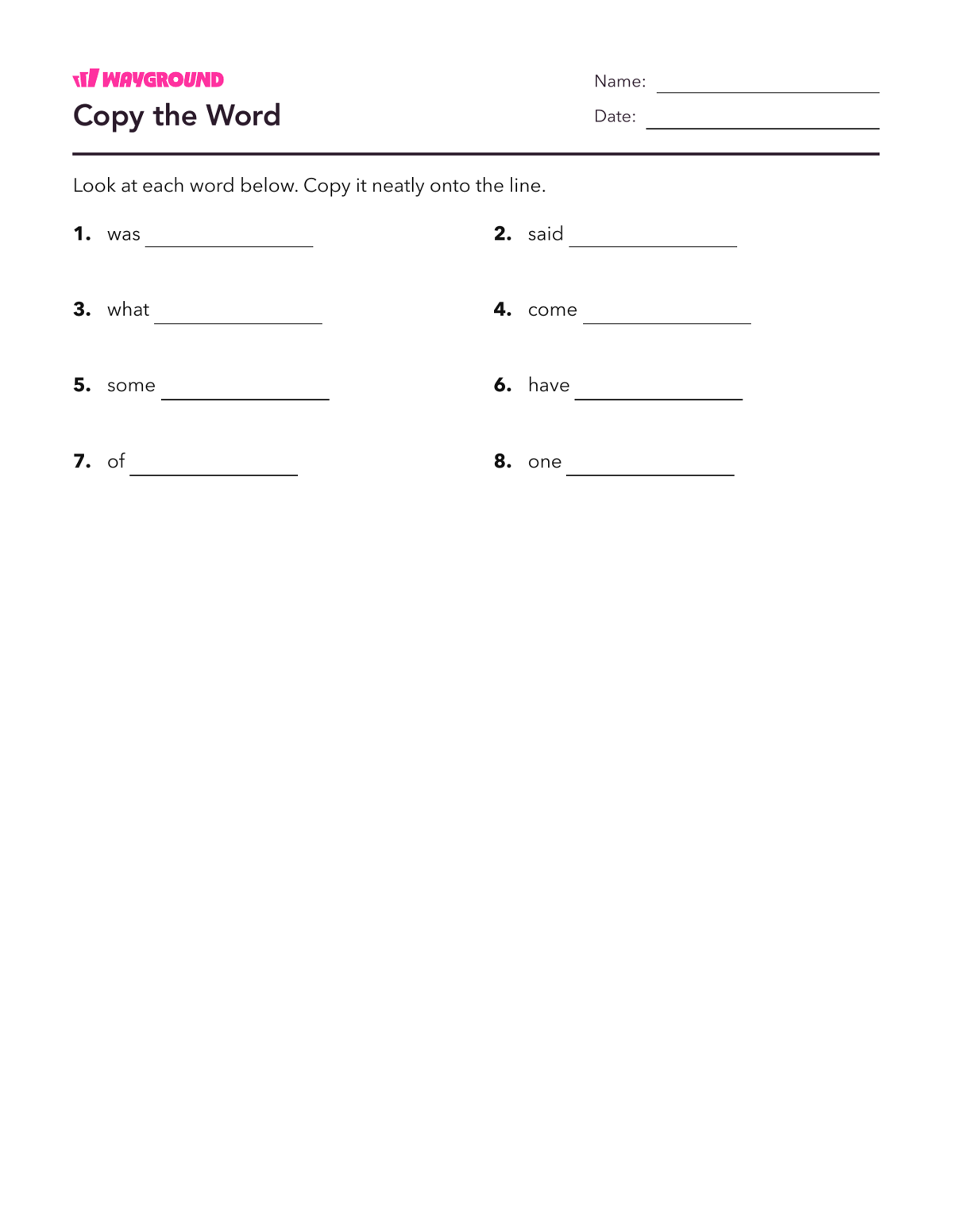 Copy the Word - Dapat dicetak Kata-kata-yang-ejaannya-tidak-teratur Lembar-kerja Kelas 1 - Wayground