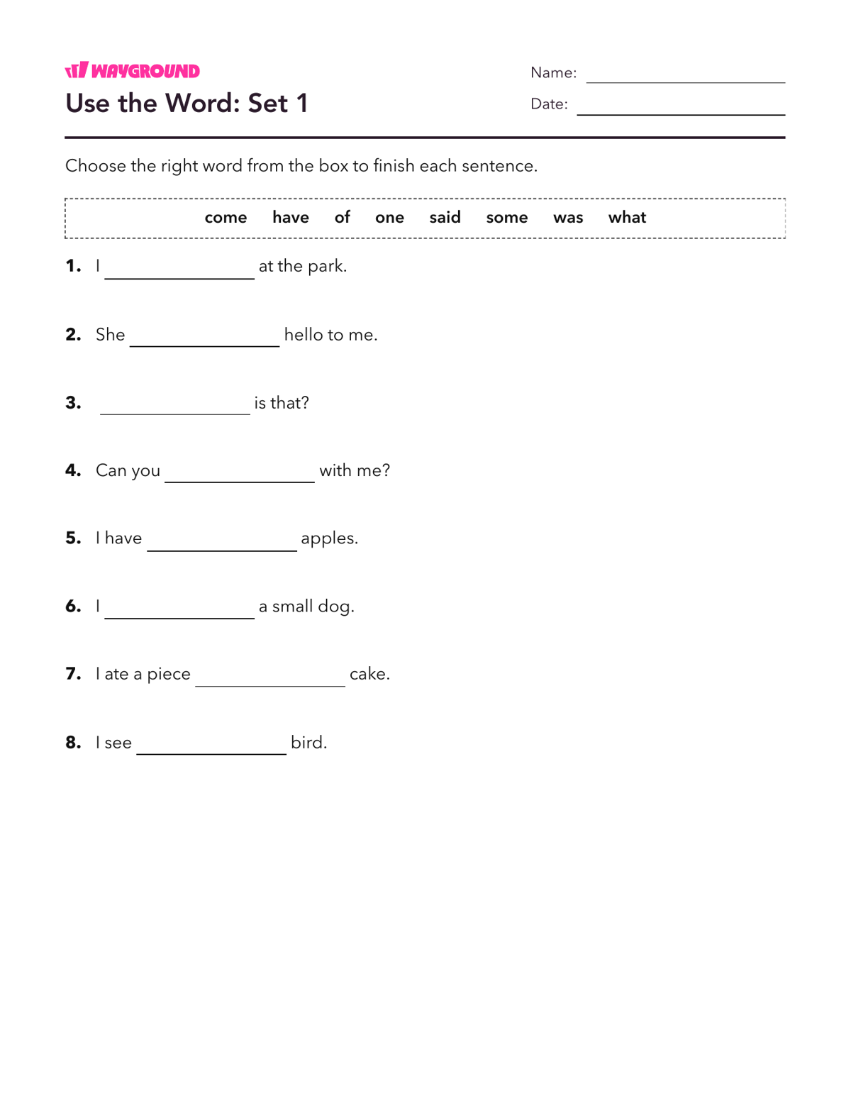 Use the Word: Set 1 - Dapat dicetak Kata-kata-yang-ejaannya-tidak-teratur Lembar-kerja Kelas 1 - Wayground