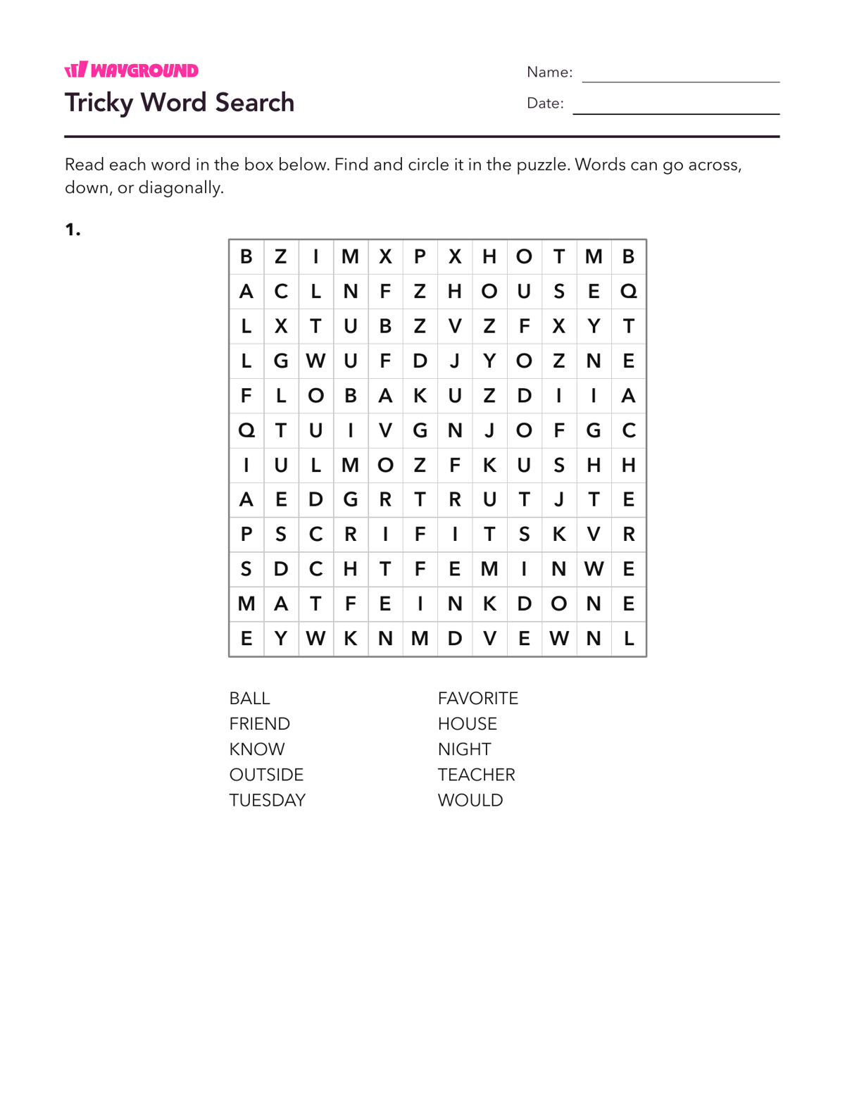Tricky Word Search - Imprimível Palavras-com-ortografia-irregular Fichas-de-trabalho Série 2 - Wayground
