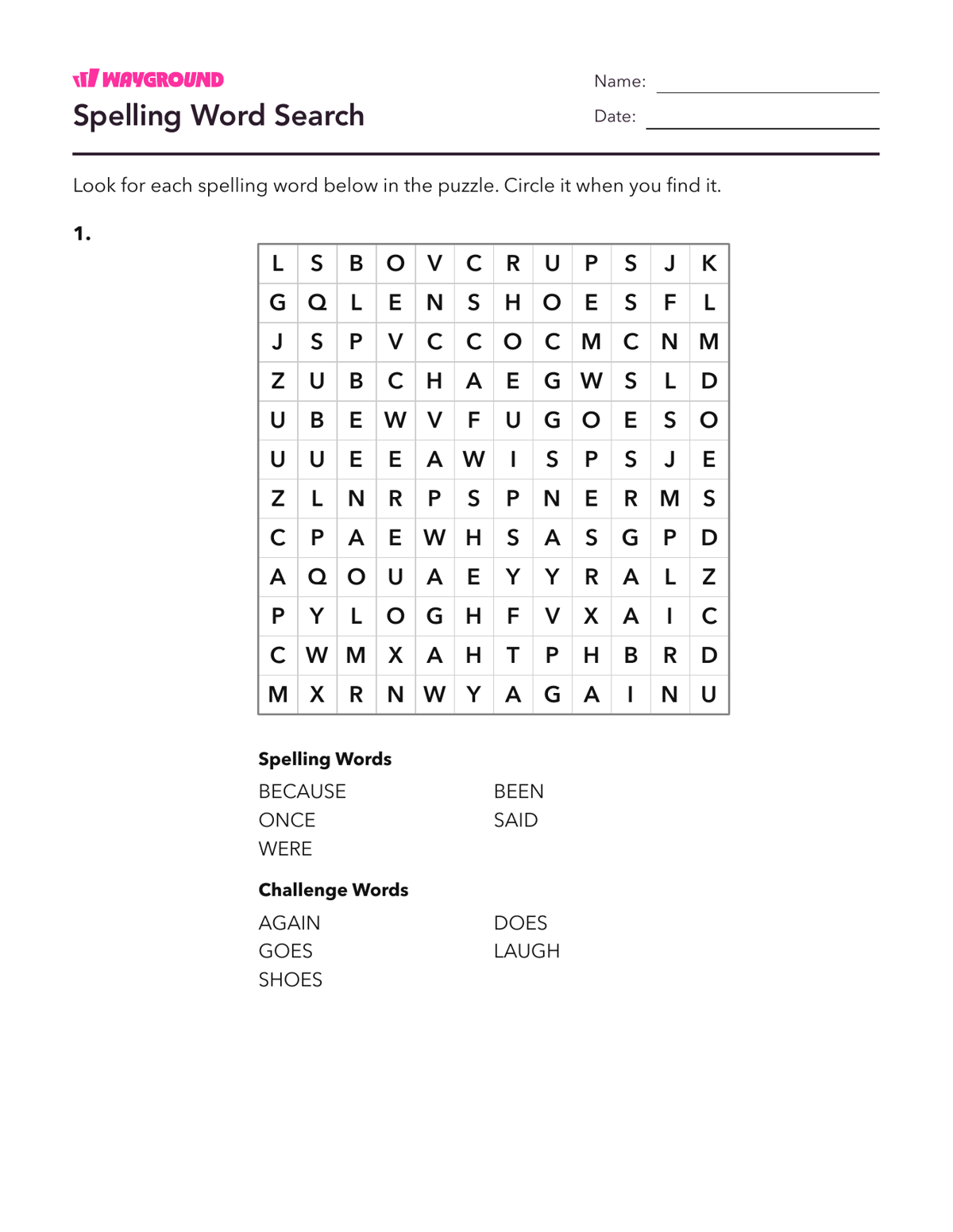 Spelling Word Search - Imprimível Palavras-com-ortografia-irregular Fichas-de-trabalho Série 2 - Wayground